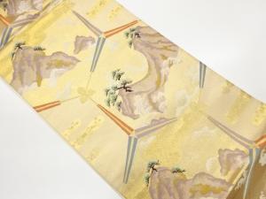 荒波に山々・松・ヱ霞模様織出し袋帯